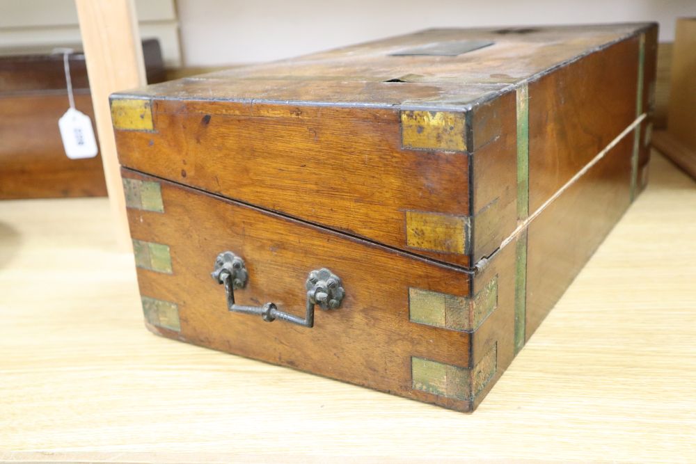 A George III burr walnut brass bound writing slope, length 50cm